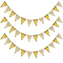 Pop The Party Gold Triangle Paper Flags – 36pcs (3 Pack) with 3 Strings | Fun & Festive Birthday, Baby Shower, Wedding & Party Decorations