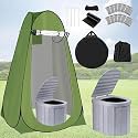 Pop Up Privacy Tent & Portable Toilet for Adults Camping, 190T Oxford Cloth Outdoor Shower Tent Porta Potty Kit for Camp Travel Car Trips Toilet Bathroom Changing Room Green Color