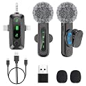 PoP voice 3in1 Wireless Lavalier Microphone for iPhone/Android/Camera/iPad, mini Microphone with Magnetic Collar Clip, Mini Lapel Lav Mic with Noise Reduction for Vlog YouTube TikTok Interview