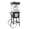 Popcom Machine with Cart Wheels - Popcorn Maker with Stainless Steel Kettle, Popcom Popper for Home, Theater, Parties (Black, 10OZ Cart)