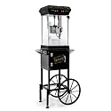Popcom Machine with Cart Wheels - Popcorn Maker with Stainless Steel Kettle, Popcom Popper for Home, Theater, Parties (Black, 6OZ Cart)