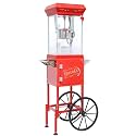 Popcorn Machine with Cart & Wheels - 9OZ Stainless Steel Kettle, Storage Cabinet, Popcorn Maker Machine for Home, Parties, Office, School, Business, Movie Night, Christmas, Red