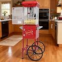 Popcorn Machine with Cart &amp; Wheels - Large Popcorn Machine with 7OZ Stainless Steel Kettle, Movie Theater for Home, Backyard Movie Night, Parties, Christmas, Theater, School, Red