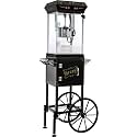 Popcorn Machine with Cart &amp; Wheels 丨 Popcorn Maker Machine with 6OZ Stainless Steel Kettle丨 Pop corn Machine Maker for Home, Theater, Parties, Black