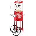 Popcorn Machine with Cart, Wheels &amp; 10 Oz Kettle Popcorn Maker, Movie Theater Popcorn Maker Machine, Home Theater Popcorn Popper Measuring 3 Plastic Spoons