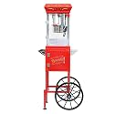 Popcorn Machine with Cart Wheels - Popcom Maker with Stainless Steel Kettle, Popcorn Popper for Home, Theater, Parties (Red, 6OZ Cart)