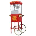 Popcorn Machine with Cart Wheels - Popcor Maker with Stainless Steel Kettle, Popcorn Popper for Home,Theater, Parties (Red, 10OZ Cart)