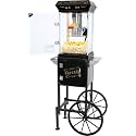 Popcorn Machine with Cart &amp; Wheels 丨 Popcorn Maker Machine with 8OZ Stainless Steel Kettle丨 Pop corn Machine Maker for Home, Theater, Parties, Black