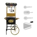 Popcorn Maker with Cart &amp; 16oz Kettle, Antique Style Popcorn Maker on Wheels with Storage Cabinet, Mobile Popcorn Popper Machine for Theater, Carnival, Home Party, Black