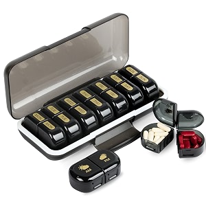 popcube premium medicine organizer box 2 times a day with detachable compartments-pill organizer box for travel storing medicines pills supplements black