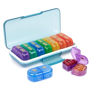 popcube premium medicine organizer box 2 times a day with detachable compartments-pill organizer box for travel storing medicines pills supplements multicolor