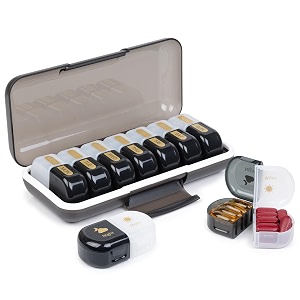 popcube premium medicine organizer box 2 times a day with detachable compartments-pill organizer box for travel storing medicines pills supplements black amp white
