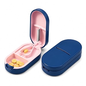 popcube tablet cutter for small tablets pill cutter for tablets of any size medicine cutter for pills with portable pill storage organizer box 2 in 1 tablet cutter for daily use amp travel blue