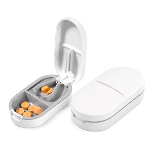 popcube tablet cutter for small tablets pill cutter for tablets of any size medicine cutter for pills with portable pill storage organizer box 2 in 1 tablet cutter for daily use amp travel white