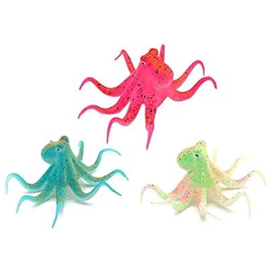 popetpop 3pcs simulation night fluorescent octopus aquarium decoration - fish tank artificial octopus ornaments - realistic suction cup fish tank decor redgreenblue