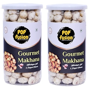 popfusion roasted amp flavoured makhana - himalyan salt amp pepper makhana low fat snacks with airtight glass jar -70 g each pack of 2