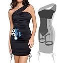 Popilush One Shoulder Ruched Shapewear Dress with Drawstring, Built-in Bra