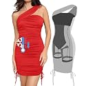 Popilush One Shoulder Ruched Shapewear Dress with Drawstring, Built-in Bra