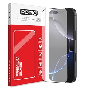popio matte gaming tempered glass compatible for iphone 16 pro black edge-to-edge protector coverage with easy installation kit