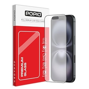 popio matte gaming tempered glass compatible for iphone 16 black edge-to-edge protector coverage with easy installation kit