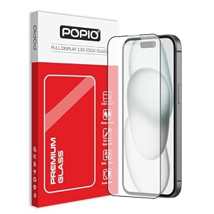 popio matte gaming tempered glass compatible for iphone 15 black edge-to-edge protector coverage with easy installation kit