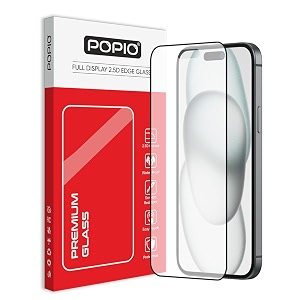 popio matte gaming tempered glass compatible for iphone 15 plus black edge-to-edge protector coverage with easy installation kit