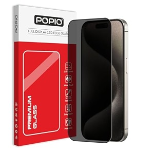popio military-grade privacy screen protector for iphone 15 pro  9h tempered glass anti-spy protection scratch-resistant hd clarity 1 pack