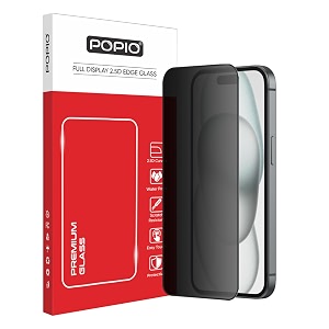 popio military-grade privacy screen protector for iphone 15  9h tempered glass anti-spy protection scratch-resistant hd clarity 1 pack