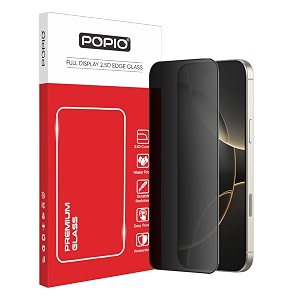 popio military-grade privacy screen protector for iphone 16 pro max  9h tempered glass anti-spy protection scratch-resistant hd clarity 1 pack