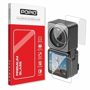 popio military-grade gorilla tempered glass for dji osmo action 4 camera transparent edge to edge full screen coverage with installation kit complete set of 3 glass