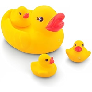 cute duck family animals swimming water toys non-toxicbpa free colorful soft rubber float squeeze sound squeaky bathing toy for baby chu chu toy set of 4 1 duck  3 ducklings  popo toys