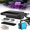POPOSOAP 12inch Pond Waterfall Spillway with RGB LED Lights &amp; 660GPH Pump Kit - APP/Remote Control, 304 Stainless Steel Pond Spillway with 9.8FT Tubing for Garden Ponds Landscape Water Features-P43DY