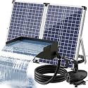 POPOSOAP 70W Solar Water Pump with Pond Waterfall Kit, 304 Stainless Steel Pond Waterfall Spillway, Pond Spillway with 9.8FT Corrugated Tubing for Garden Water Features-P5703