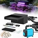 POPOSOAP 8inch Pond Waterfall Spillway with RGB LED Lights &amp; 660GPH Pond Pump- APP/Remote Control, 304 Stainless Steel Pond Spillway with 9.8FT Tubing for Garden Ponds Landscape Water Features-P42DY
