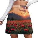 Poppies Field at Sunset Skorts for Women Mini A-line Skirt Casual Tennis Golf Short Skirts