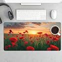 Poppies Sunset Red Extended Gaming Mouse Pad, with Stitched Edges Large Mouse Pad Desk Protector, Rubber Base Mousepad Keyboard Mouses Mat for Work Game Office Home- 32" X 16" Inch