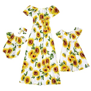 PopReal Mommy and Me Dresses Floral Printed