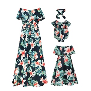 PopReal Mommy and Me Dresses Floral Printed