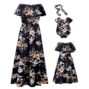 PopReal Mommy and Me Dresses Floral Printed
