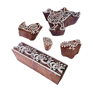 popular designs bird and peacock wood print stamps set of 5