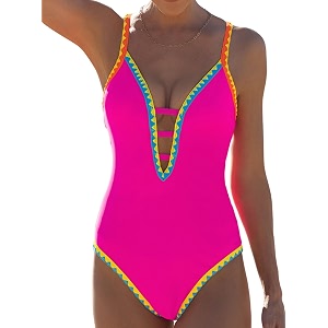 popvil Women One Piece Swimsuit Deep V