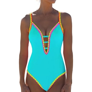 popvil Women One Piece Swimsuit Deep V