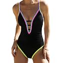 popvil Women One Piece Swimsuit Deep V