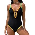 popvil Women One Piece Swimsuit Deep V
