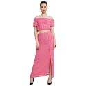 POPWINGS Casual Bagru Printed Cotton Top and Skirt Set for Women || Pom Pom Top and Long Slit Skirt Set for Women || Two Piece Women Set for Summer