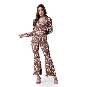 POPWINGS Casual Brown Marble Printed Crop Top