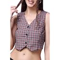 POPWINGS Casual Check Printed V-Neck Sleeveless Button