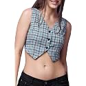 POPWINGS Casual Check Printed V-Neck Sleeveless Button