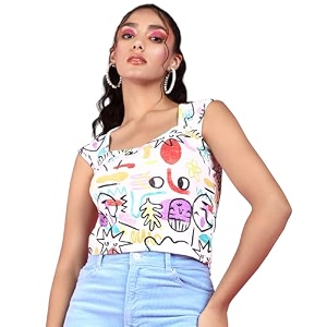 POPWINGS Casual Crush Design Sweetheart Neck Sleeveless