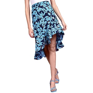 POPWINGS Casual Floral Printed Asymmetric Flare Skirt